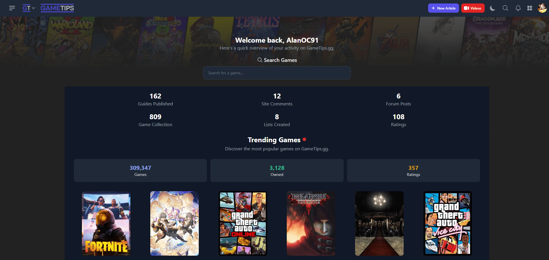 GameTips homepage preview