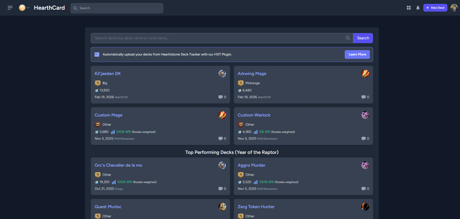Hearthcard homepage preview