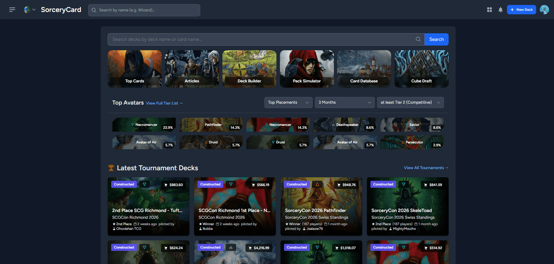 SorceryCard homepage preview
